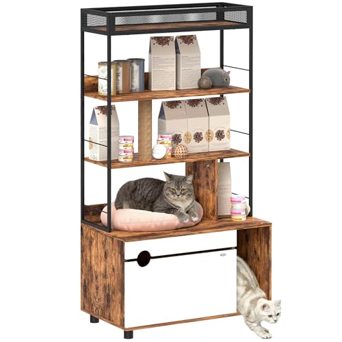 PawHut 2-in-1 Katzenklo Schrank, Katzenklo mit 3-Ebenen-Regal, Kratzpfosten, Klapptür, Katzenhaus für Katze unter 6 kg, 80 x 48 x 152 cm, Rustikal-Braun PawHut 2-in-1 Katzenklo Schrank, Katzenklo mit 3-Ebenen-Regal, Kratzpfosten, Klapptür, Katzenhaus für Katze unter 6 kg, 80 x 48 x 152 cm, Rustikal-Braun von PawHut