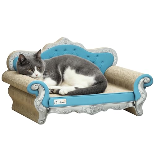 PawHut 2-in-1-Katzenkratzer, Karton-Katzenkratzbrett mit Katzenminze, Katzenkratzmatte für Hauskatzen, 30,5 x 55 x 31,5cm, hellblau von PawHut