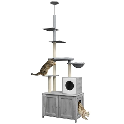 PawHut 2 in 1 Versteckte Katzentoilette mit vom Boden bis zur Decke liegenden Katzenbaum Indoor - Grau PawHut 2 in 1 Versteckte Katzentoilette mit vom Boden bis zur Decke liegenden Katzenbaum Indoor - Grau von PawHut