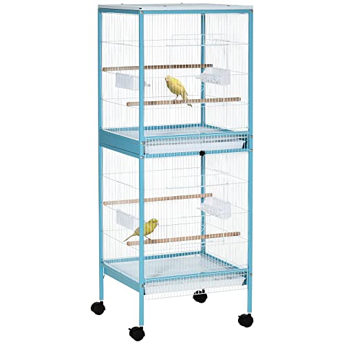 PawHut 2-in-1-Vogelkäfig für den Innenbereich mit 4 drehbaren Rädern, herausnehmbaren Schalen und Kunststoffbehältern, 51,5x50x140cm, hellblau PawHut 2-in-1-Vogelkäfig für den Innenbereich mit 4 drehbaren Rädern, herausnehmbaren Schalen und Kunststoffbehältern, 51,5x50x140cm, hellblau von PawHut