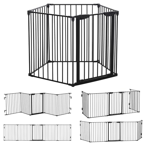 PawHut 2 in 1 Welpenauslauf 5-TLG Klappbar Absperrgitter Hund mit Tür, DIY Welpenlaufstall Kaminschutzgitter Ofenschutzgitter für kleine und mittelgroße Hunde, 300 x 74,5 cm, Metall, Schwarz PawHut 2 in 1 Welpenauslauf 5-TLG Klappbar Absperrgitter Hund mit Tür, DIY Welpenlaufstall Kaminschutzgitter Ofenschutzgitter für kleine und mittelgroße Hunde, 300 x 74,5 cm, Metall, Schwarz von PawHut