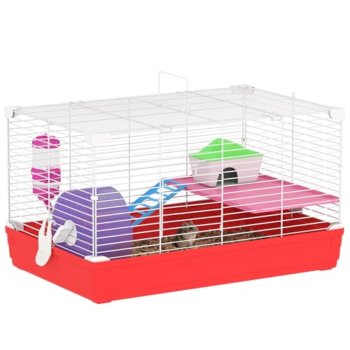 PawHut 2-stöckiger Hamsterkäfig aus Metall und PP mit Haus, Wassertank, Laufrad und Untersetzern, 47x30x27 cm, rot und weiß PawHut 2-stöckiger Hamsterkäfig aus Metall und PP mit Haus, Wassertank, Laufrad und Untersetzern, 47x30x27 cm, rot und weiß von PawHut