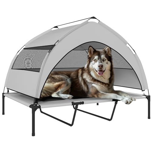 PawHut 23 cm erhöhtes Hundebett mit 3-seitigem abnehmbarem Bezug, atmungsaktives großes Hundebett aus Stahl mit Tragetasche, 122x92x94 cm, hellgrau und schwarz PawHut 23 cm erhöhtes Hundebett mit 3-seitigem abnehmbarem Bezug, atmungsaktives großes Hundebett aus Stahl mit Tragetasche, 122x92x94 cm, hellgrau und schwarz von PawHut