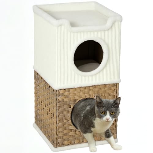 PawHut 3-Etagen-Zimmerkatzenhöhle, Katzenturm mit offener Oberschale, Sisalkratztonne für Tiere unter 6 kg, 41 x 41 x 75,5 cm, cremefarben PawHut 3-Etagen-Zimmerkatzenhöhle, Katzenturm mit offener Oberschale, Sisalkratztonne für Tiere unter 6 kg, 41 x 41 x 75,5 cm, cremefarben von PawHut