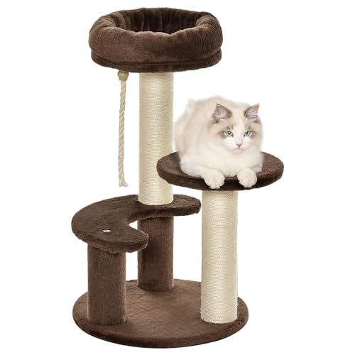 PawHut 3-stufiger Katzenkratzbaum mit Plattformen, Sisaldecke und Stangen, Katzenturm mit Plüschbeschichtung, Ø40x65 cm, braun PawHut 3-stufiger Katzenkratzbaum mit Plattformen, Sisaldecke und Stangen, Katzenturm mit Plüschbeschichtung, Ø40x65 cm, braun von PawHut