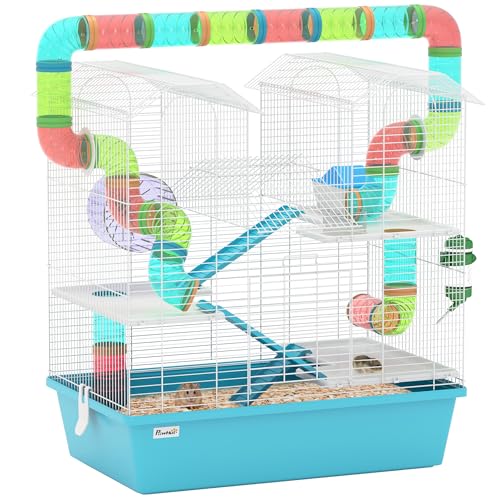 PawHut 4 Etagen Hamsterkäfig mit Röhre, Laufrad, Hütte, Wasserflasche, Futterschale, Rampen, DIY Design, Großer Hamsterkäfig für Zwerg, hellblau PawHut 4 Etagen Hamsterkäfig mit Röhre, Laufrad, Hütte, Wasserflasche, Futterschale, Rampen, DIY Design, Großer Hamsterkäfig für Zwerg, hellblau von PawHut
