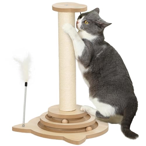 PawHut 4-in-1 Kratzstamm, 49cm Kratzsäule, Sisal-Katzenkratzbaum mit Spielball, Kratzbaum für Katzen, Katzen Kratzmöbel, Indoor, Eiche PawHut 4-in-1 Kratzstamm, 49cm Kratzsäule, Sisal-Katzenkratzbaum mit Spielball, Kratzbaum für Katzen, Katzen Kratzmöbel, Indoor, Eiche von PawHut