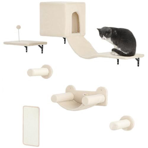 PawHut 6-teiliges Katzen-Kletterwand-Set Katzenständer mit Condo-Plattform Hängematte Leitern Sitzstange Kratzbrett Sisalpfosten Beige Spielzeugball PawHut 6-teiliges Katzen-Kletterwand-Set Katzenständer mit Condo-Plattform Hängematte Leitern Sitzstange Kratzbrett Sisalpfosten Beige Spielzeugball von PawHut