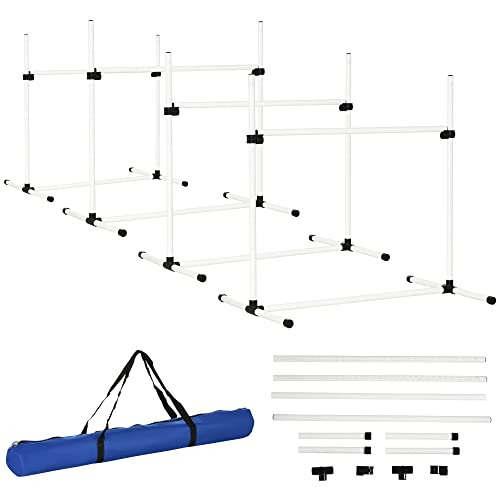 PawHut Agility Hürdenset Slalom Stangen Hunde Training Set 4 x Hürden, Kunststoff, Weiß, 95x65x95cm von PawHut