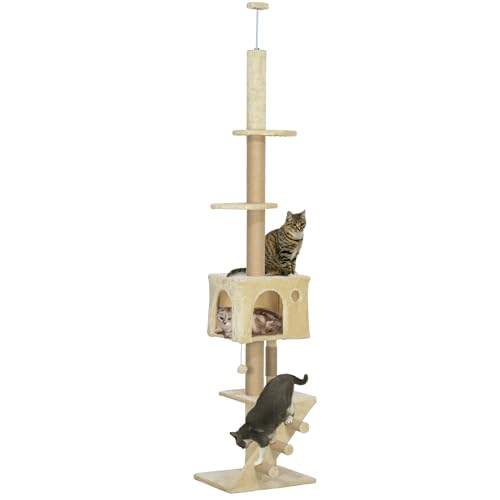 PawHut Boden bis zur Decke Kratzbaum 225-265 cm Katze Kratzbaum mit Einstellbarer Höhe mehrere Plattformen Leiter hängenden Ball Beige PawHut Boden bis zur Decke Kratzbaum 225-265 cm Katze Kratzbaum mit Einstellbarer Höhe mehrere Plattformen Leiter hängenden Ball Beige von PawHut