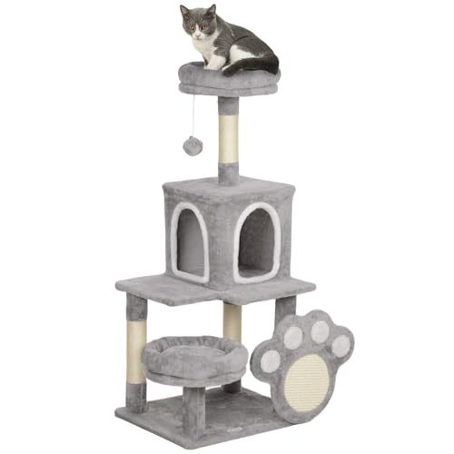 PawHut Cat Scratching Tree 110 cm Kratzbaum Katzenturm mit Nisthöhle Plattform Kratzmatte Hängende Kugel Hellgrau PawHut Cat Scratching Tree 110 cm Kratzbaum Katzenturm mit Nisthöhle Plattform Kratzmatte Hängende Kugel Hellgrau von PawHut