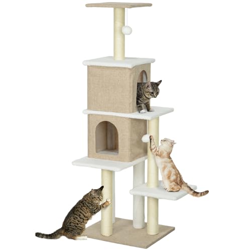 PawHut Cat Scratching Tree Kratzbaum Höhe 140 cm Kratzbaum Katzenturm mit 2 Nistplattformen Hängekugeln und Sisalpfosten Hellbraun PawHut Cat Scratching Tree Kratzbaum Höhe 140 cm Kratzbaum Katzenturm mit 2 Nistplattformen Hängekugeln und Sisalpfosten Hellbraun von PawHut