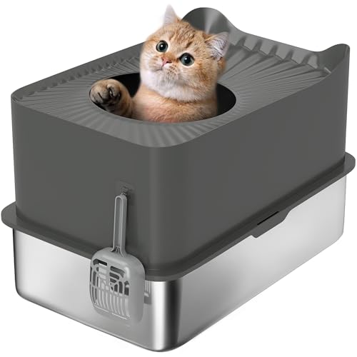 PawHut Edelstahl-Katzentoilette, extra großes, geschlossenes Katzenklo mit Schaufel, oberer Eingang, rutschfeste Pads, leicht zu reinigen und nimmt keine Gerüche auf, dunkelgrau PawHut Edelstahl-Katzentoilette, extra großes, geschlossenes Katzenklo mit Schaufel, oberer Eingang, rutschfeste Pads, leicht zu reinigen und nimmt keine Gerüche auf, dunkelgrau von PawHut