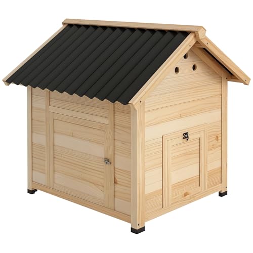 PawHut Entenstall aus Holz Entenhaus mit Kippdach Geflügelstall mit Doppeltür, Hühnerhaus mit herausnehmbarem Boden Hühnerstall Natur 78 x 90 x 92 cm von PawHut
