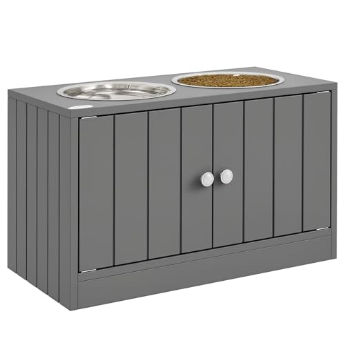 PawHut Erhöhter Hundenapf Futternapf mit Stauraum Wassernapf 2 x 2000ml Edelstahlnäpfen Fressnapf Hundenäpfe Futterstation für Große Hunde Katzen Grau PawHut Erhöhter Hundenapf Futternapf mit Stauraum Wassernapf 2 x 2000ml Edelstahlnäpfen Fressnapf Hundenäpfe Futterstation für Große Hunde Katzen Grau von PawHut