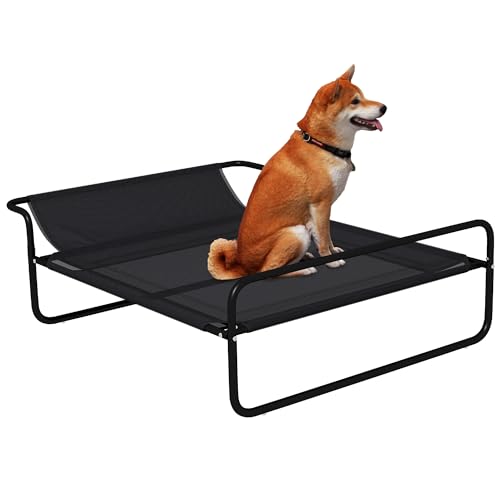 PawHut Erhöhtes Bett für Hunde, Katzen, Haustiere, mit Kopfstütze, Stoff aus mikroperforiertem Textilene, für drinnen oder draußen, 106 x 81 x 33 cm, Schwarz PawHut Erhöhtes Bett für Hunde, Katzen, Haustiere, mit Kopfstütze, Stoff aus mikroperforiertem Textilene, für drinnen oder draußen, 106 x 81 x 33 cm, Schwarz von PawHut