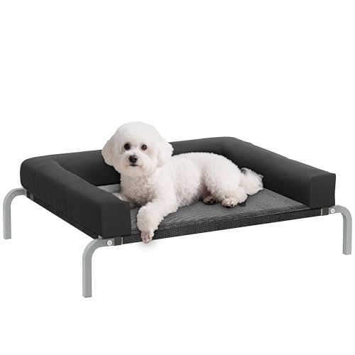 PawHut Erhöhtes Bett für Hunde, kühlend, Camp für Hunde, drinnen und draußen, tragbar, mit Kissen in U-Form, atmungsaktives Netz, bissfest, 90 x 65 x 30 cm, Schwarz von PawHut