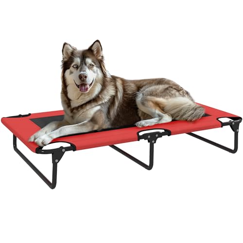 PawHut Erhöhtes Hundebett, tragbares, erhöhtes Haustierbett mit atmungsaktivem Netzgewebe für drinnen und draußen, für große Hunde, 107 x 61 x 20 cm, Rot von PawHut