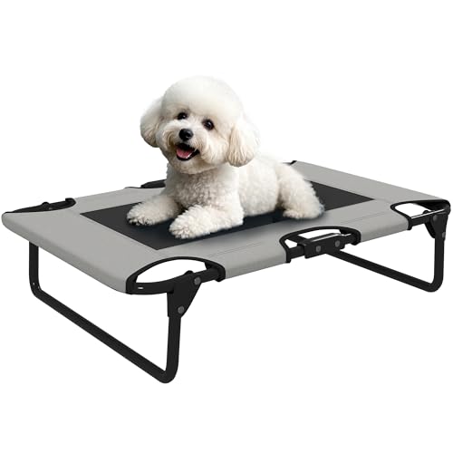 PawHut Erhöhtes Hundebett klappbar Haustierbett, Outdoor Hundeliege mit Netzdesign, Atmungsaktiv, für kleine und mittelgroße Hunde Hellgrau Oxford 75 x 51 x 18 cm von PawHut