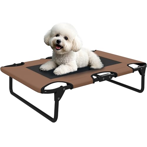 PawHut Erhöhtes Hundebett klappbar Haustierbett, Outdoor Hundeliege mit Netzdesign, Atmungsaktiv, für kleine und mittelgroße Hunde Kaffee Oxford 75 x 51 x 18 cm von PawHut