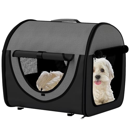 PawHut Faltbare Haustiertragetasche für Miniaturhunde, tragbare Katzentragetasche, weicher Seitenstoff, Hundebox mit abnehmbarer Matte, atmungsaktives Netz, Bodenpfähle, 46 L x 36 B x 41 H cm, Schwarz von PawHut