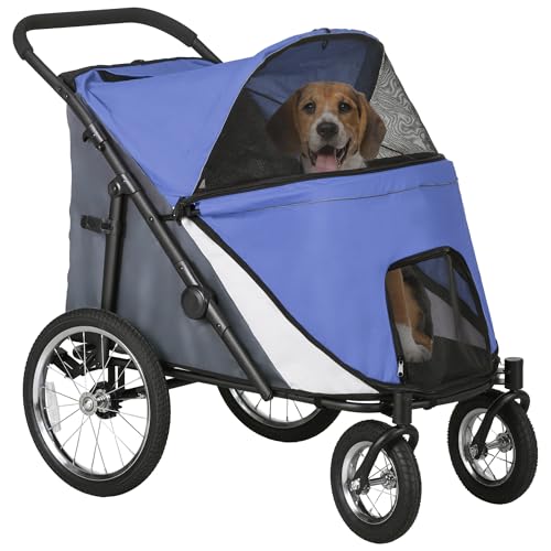 PawHut Faltbarer Haustier-Kinderwagen mit Kissen, für Hunde, Größe M, L, Blau von PawHut