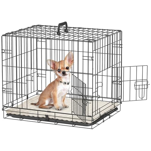 PawHut Faltbarer Hundekäfig für kleine Hunde, mit Kissen, 2 Türen, herausnehmbares Tablett und Metalldrahtrahmen, 60 x 40 x 50 cm, Schwarz und Beige PawHut Faltbarer Hundekäfig für kleine Hunde, mit Kissen, 2 Türen, herausnehmbares Tablett und Metalldrahtrahmen, 60 x 40 x 50 cm, Schwarz und Beige von PawHut