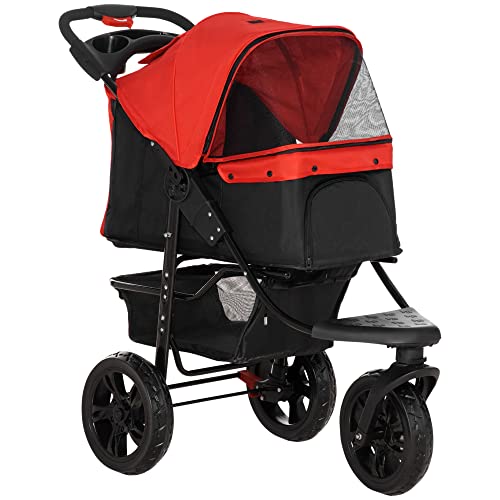 PawHut Faltbarer Hundewagen Haustierwagen Kleiner Hundewagen mit 3 Rädern Mesh-Fenster Aufbewahrungskorb und Sicherheitsgurten 109,5x57,5x106,5 cm Rot PawHut Faltbarer Hundewagen Haustierwagen Kleiner Hundewagen mit 3 Rädern Mesh-Fenster Aufbewahrungskorb und Sicherheitsgurten 109,5x57,5x106,5 cm Rot von PawHut