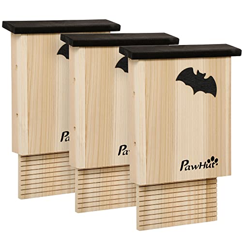 PawHut Fledermauskasten 3er-Set, Fledermaushaus, Nistkasten für Fledermäuse, Fledermausbox zum Aufhängen für Sommer, Winter, Tannenholz, 25 x 6 x 37,5 cm, Natur von PawHut