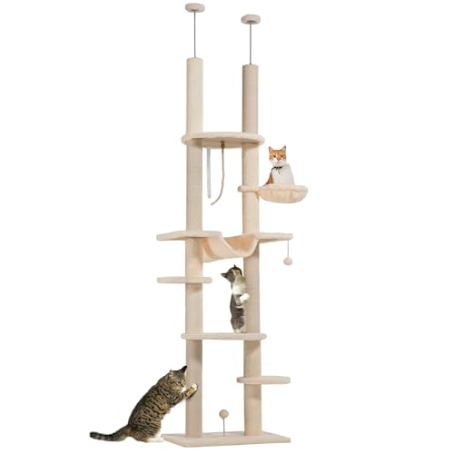 PawHut Floor to Ceiling Cat Tree 225-255 cm Kratzbaum 7 Ebenen Katzenturm mit Hängematte Plattformen Seilspielzeug Beige und Grau Toy Ball PawHut Floor to Ceiling Cat Tree 225-255 cm Kratzbaum 7 Ebenen Katzenturm mit Hängematte Plattformen Seilspielzeug Beige und Grau Toy Ball von PawHut