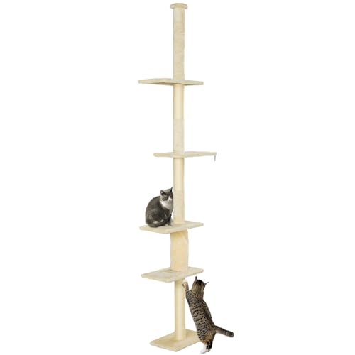 PawHut Floor to Ceiling Cat Tree 225-275 cm Kratzbaum Kratzturm mit Mehreren Plattformen Anti-Tip System Creme PawHut Floor to Ceiling Cat Tree 225-275 cm Kratzbaum Kratzturm mit Mehreren Plattformen Anti-Tip System Creme von PawHut