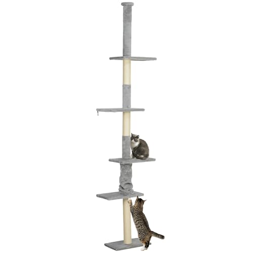 PawHut Boden-zu-Decke-Kratzbaum 225-275 cm Kratzbaum Katzenkratzturm mit Mehreren Plattformen Hellgrau Anti-Kipp-System PawHut Boden-zu-Decke-Kratzbaum 225-275 cm Kratzbaum Katzenkratzturm mit Mehreren Plattformen Hellgrau Anti-Kipp-System von PawHut