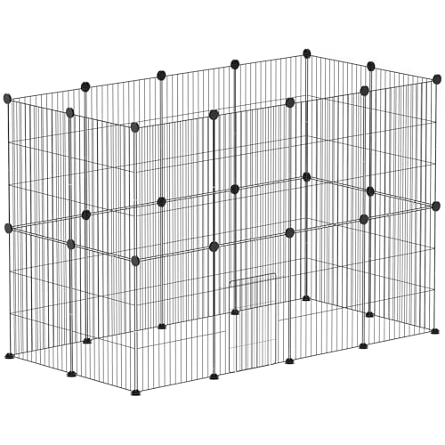 PawHut Freigehege für Kaninchen, Meerschweinchen Gehege Kleintiergehege, Freilaufgehege inkl. Tür, Gittergehege aus Stahl, Kleintiergehege, Indoor, 120 x 60 x 80 cm, Schwarz von PawHut