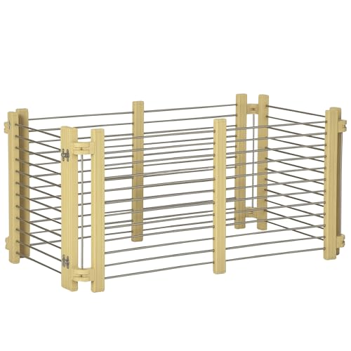PawHut Freigehege klappbare Schutzgitter Verstellbarer Welpenauslauf mit Tür Freilaufgehege für kleine Hunde Edelstahl Naturholz 67,5-131,5 x 43,5-75,5 x 64,5 cm von PawHut