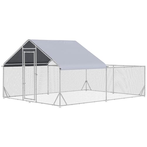 PawHut Freilaufgehege Hühnerstall Zwinger Voliere Außenbereich 12 m² - Gitterpark ABM. 4L x 3l x 2H m - überdachter Bereich - verzinkter Stahl von PawHut