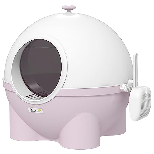 PawHut Geschlossene Katzentoilette 4 kg Max mit Schaufel, Katzentoilette mit Deckel aus PP und PC, 53 x 51 x 48 cm, Weiß und Rosa von PawHut