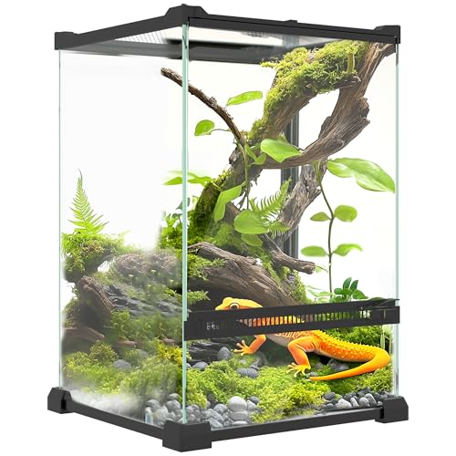 PawHut Glasterrarium für Reptilien Vivarium 12 L Reptilienbox Reptilienaufzuchtbox mit Drahtgitterdeckel, für Frösche, Schlangen, Schildkröten, 20 x 20 x 30 cm, schwarz von PawHut