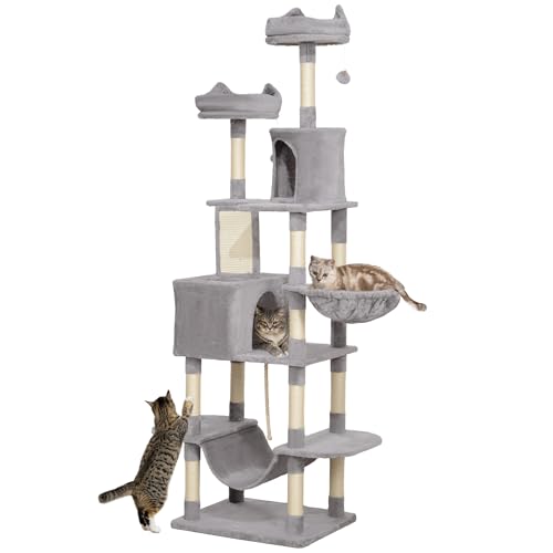 PawHut Großer Katzenkratzbaum Höhe 206 cm Katzenkratzbaum Katzenturm mit Plattformen Höhlen Hängekugeln und Hängematten Hellgrau PawHut Großer Katzenkratzbaum Höhe 206 cm Katzenkratzbaum Katzenturm mit Plattformen Höhlen Hängekugeln und Hängematten Hellgrau von PawHut