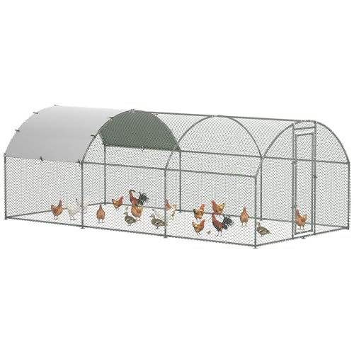 PawHut Großes Gehege Hühnerstall Zwinger Außenvoliere 15,96 ㎡, Laufstall 2,8 x 5,7 x 1,97 m, UV-beständiges Dach, verzinkter Stahl, abschließbare Tür, versilbert von PawHut