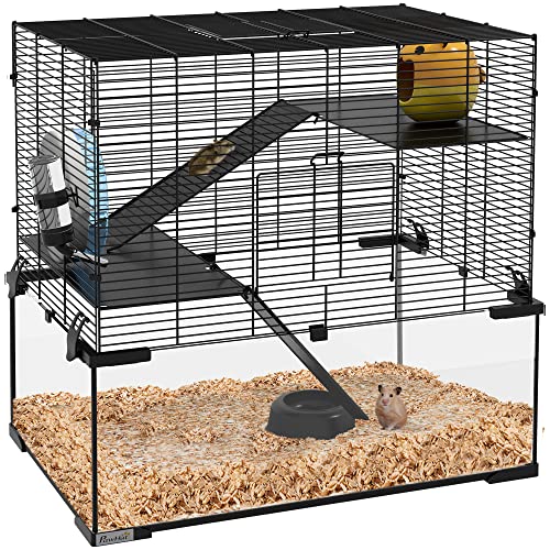 PawHut Hamsterkäfig, Nagetierkäfig, 3 Ebenen mit Rad, Rampen, Häuschen, Tränke, Futternapf, 60 x 40 x 57 cm, Schwarz PawHut Hamsterkäfig, Nagetierkäfig, 3 Ebenen mit Rad, Rampen, Häuschen, Tränke, Futternapf, 60 x 40 x 57 cm, Schwarz von PawHut