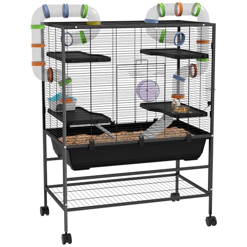 PawHut Hamsterkäfig Nagerkäfig mit Rädern, Röhren, Ablagefläche, Rampen, Laufrad, Futternapf, Wasserflasche, Kleintierkäfig Meerschweinchen Käfig Mäusekäfig für Rennmäuse, syrische Hamster, Schwarz PawHut Hamsterkäfig Nagerkäfig mit Rädern, Röhren, Ablagefläche, Rampen, Laufrad, Futternapf, Wasserflasche, Kleintierkäfig Meerschweinchen Käfig Mäusekäfig für Rennmäuse, syrische Hamster, Schwarz von PawHut