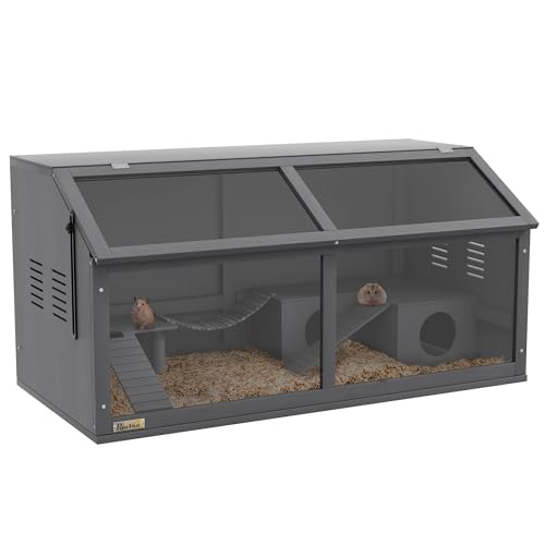 PawHut Hamsterkäfig aus Holz, 100cm Nagerhaus, Kleintierstall, Spielhaus mit Hängebrücke, Leitern, zu öffnendes Dach, Hütte, Dunkelgrau PawHut Hamsterkäfig aus Holz, 100cm Nagerhaus, Kleintierstall, Spielhaus mit Hängebrücke, Leitern, zu öffnendes Dach, Hütte, Dunkelgrau von PawHut