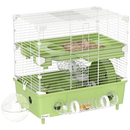 PawHut Hamsterkäfig mit 2 Ebenen, Lebensraum für kleine Nager mit Laufrad, Sandbad, Röhrensystem, für Zwerghamster, 44,5 x 28 x 44 cm, grün PawHut Hamsterkäfig mit 2 Ebenen, Lebensraum für kleine Nager mit Laufrad, Sandbad, Röhrensystem, für Zwerghamster, 44,5 x 28 x 44 cm, grün von PawHut