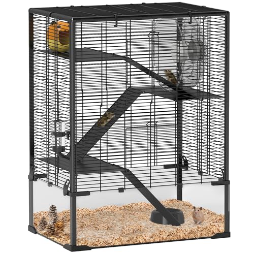 PawHut Hamsterkäfig mit 4 Etagen und tiefem Boden aus gehärtetem Glas, 60 x 40 x 80 cm von PawHut