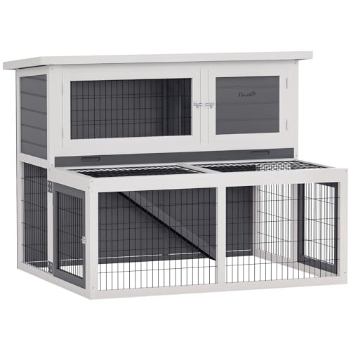 PawHut Hasenstall 2 Ebenen mit klappbar Dach Kaninchenstall aus Vollholz Winterfest Doppelstockhaus mit Freilaufgehege 122x95x93,5 cm Kaninchenkäfig Outdoor Kleintierstall für Hasen Kaninchen Grau PawHut Hasenstall 2 Ebenen mit klappbar Dach Kaninchenstall aus Vollholz Winterfest Doppelstockhaus mit Freilaufgehege 122x95x93,5 cm Kaninchenkäfig Outdoor Kleintierstall für Hasen Kaninchen Grau von PawHut