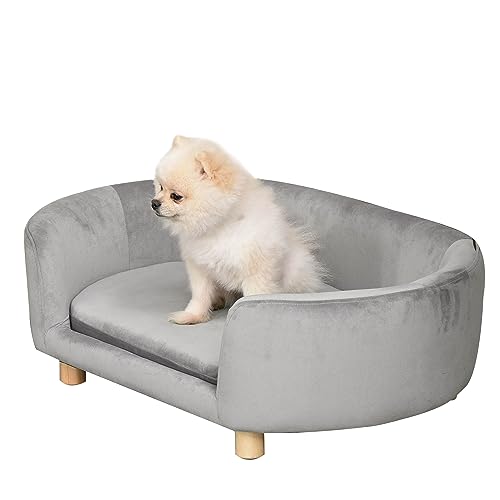 PawHut Haustiersofa Hundesofa Hundebett mit Holländischer Samt Schaumstoff Birke Bein für Katzen Hunde 86 x 55 x 33 cm Hellgrau von PawHut