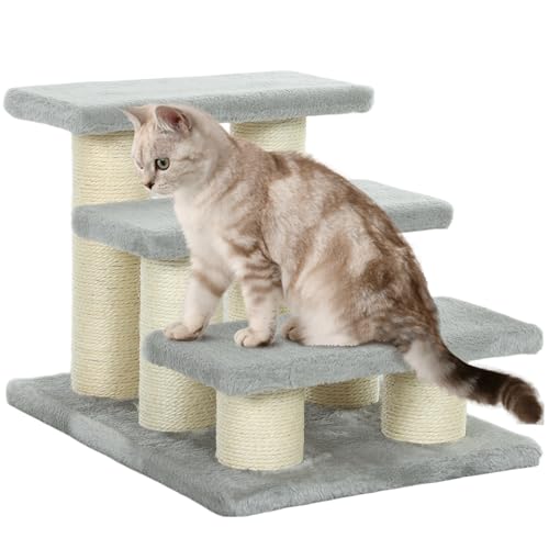 PawHut Haustiertreppe 3-stufige Haustierleiter Katze Hund Treppe Kletterleiter Katzenbaum Grau PawHut Haustiertreppe 3-stufige Haustierleiter Katze Hund Treppe Kletterleiter Katzenbaum Grau von PawHut