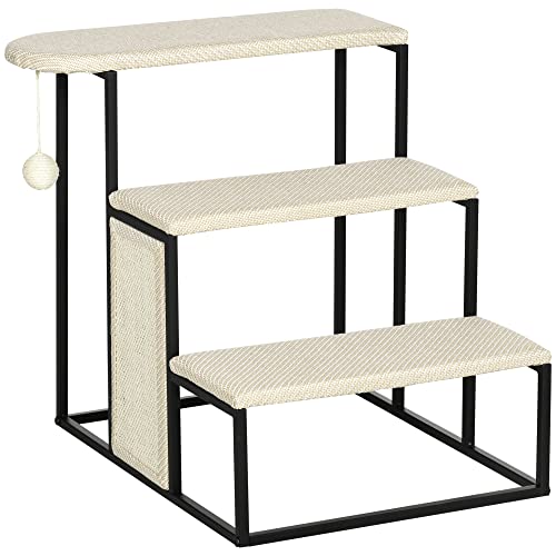 PawHut Haustiertreppe 3-stufige Katzentreppe Hundetreppe mit Kratzbrett und Spielball Einstieghilfe Praktische & Leichte Tiertreppe Stahl Sisal Cremeweiß+Schwarz 51 x 54 x 53cm PawHut Haustiertreppe 3-stufige Katzentreppe Hundetreppe mit Kratzbrett und Spielball Einstieghilfe Praktische & Leichte Tiertreppe Stahl Sisal Cremeweiß+Schwarz 51 x 54 x 53cm von PawHut