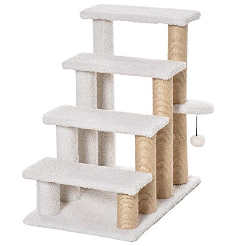 PawHut Katzentreppe 4-stufige Haustiertreppe mit Kratzsäulen Ball Hundetreppe Tiertreppe für Katzen bis 5 kg Plüsch Jute Weiß 60 x 40 x 64 cm PawHut Katzentreppe 4-stufige Haustiertreppe mit Kratzsäulen Ball Hundetreppe Tiertreppe für Katzen bis 5 kg Plüsch Jute Weiß 60 x 40 x 64 cm von PawHut