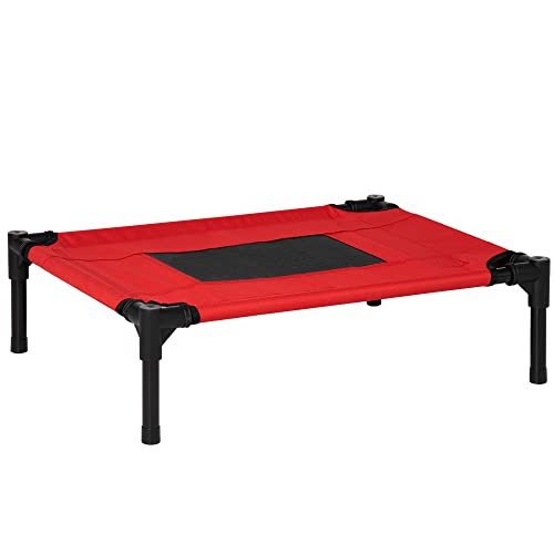 PawHut Hochbett für Hunde Katzen Haustiere Oxfordgewebe Textilene mikroperforiert 61 x 46 x 18 cm Rot und Schwarz von PawHut
